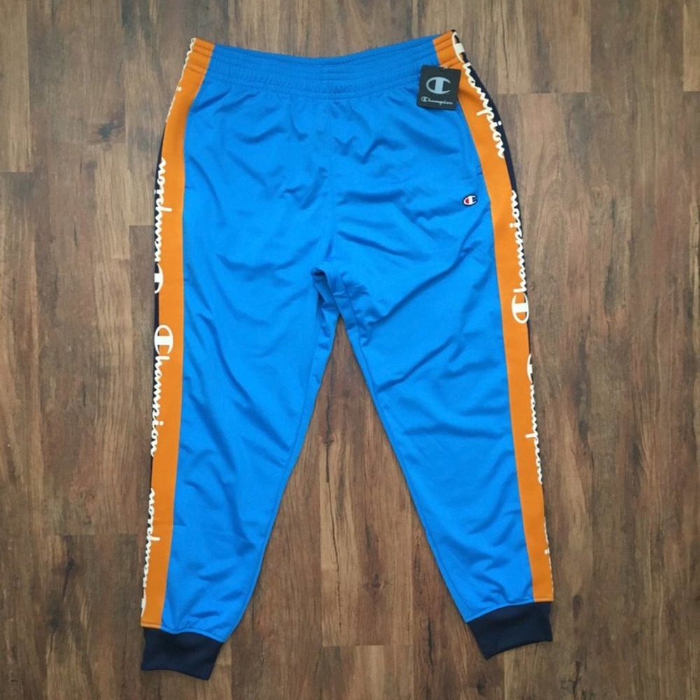 NWT CHAMPION Track Pant Joggers Vintage styling Pockets RARE Blue Orange SZ XL